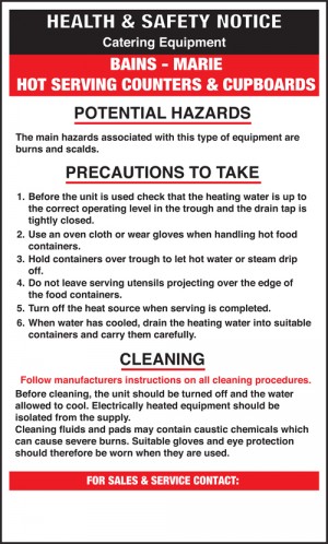 Bains-Marie safety notice: Self Adhesive Vinyl Notice