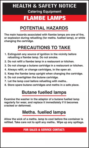 Flambe lamps safety notice: Self Adhesive Vinyl Notice