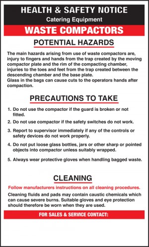 Waste compactors safety notice: Self Adhesive Vinyl Notice