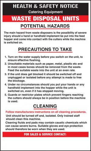 Waste disposal unit safety notice: Self Adhesive Vinyl Notice