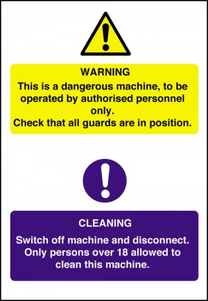 Dangerous machine/cleaning: Self Adhesive Vinyl Notice