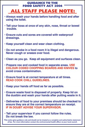Guidance to food safety act: Self Adhesive Vinyl Notice