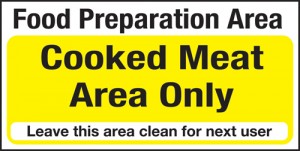 Food prep area. Cooked food only: Self Adhesive Vinyl Notice