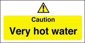 Caution very hot water: Self Adhesive Vinyl Notice