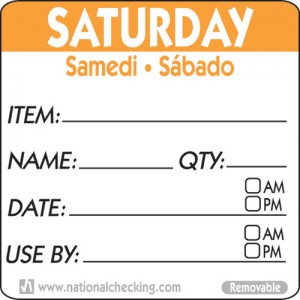 Removable Tri-Lingual Labels - : Saturday (Item/date/use by) Labels - 500 per roll