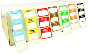 25mm permanent 7 day labels with dispenser.