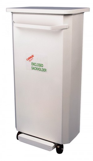 Enclosed Mobile Sackholder / With Lid : 35 1/2"h x 17"w x 12"d. 900 h x 430 w x 305d (mm).