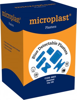 100 Assorted blue detectable plasters in box