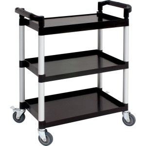 Genware Small 3 Tier Pp Trolley Black Shelves